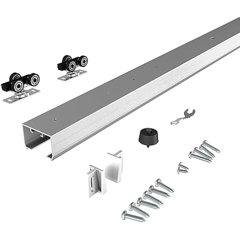 JUBEST 4FT Commercial Grade Pocket Door Hardware and Track Set, Sliding Door Hardware 44.69", Durable and Smoothly, Easy to Install Cover