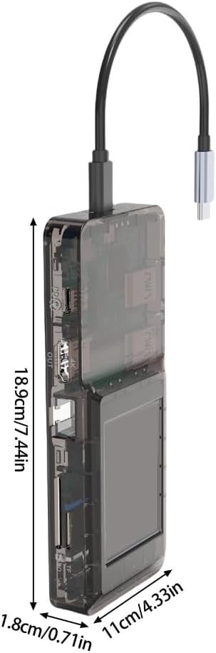 LCDスクリーンインターフェイスを備えた高度なUSB Cハブ8インチアダプター4K UHD出力100W高速充電ギガビットイーサネット