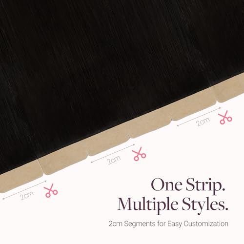 Image of GOO GOO Tape In Weft Hair Extensions Human Hair, 1 Jet Black, 8cm Wide Tape, 20inch 20pcs 100g, Tape Weft Hair Extensions, Seamless Tape in