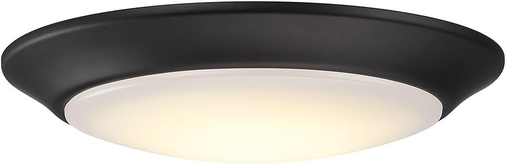Savoy Lighting Assets 6-2000-7-BK Wet Rated Outdoor Surface Mounted White Acrylic Disc Light, Integrated LED 13 Watt, 1.3" H x 7.48" W, Black