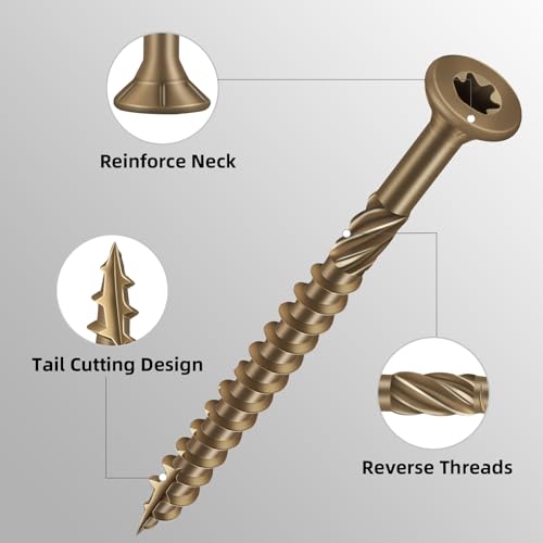 Image of #10 x 4 Heavy-Duty Deck Screws - Bronze Long Outdoor Wood Screws, Torx Drive with T25 Bit, Rust Resistant for Wood Decking and Fence (2lb,103Pcs)