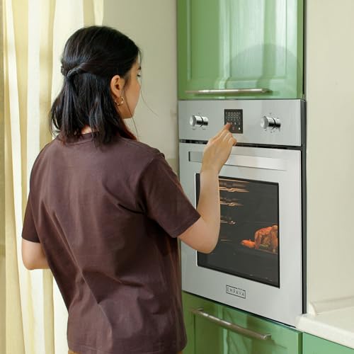 Image of Empava 24 Inch Natural Gas Single Wall Oven with 5 Cooking Modes, Convection Fan and Rotisserie, Knob Control and Digital Display, Stainless Steel