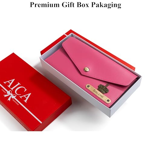 Image of AICA Personalized Name & Charm Leather Womens Wallet (Dark Pink) | Customized Gifts for Women Girls | Gifts for Women | Wallet for Woman | Diwali Gifts | Wallet for Women | Corporate Gifts for Staff