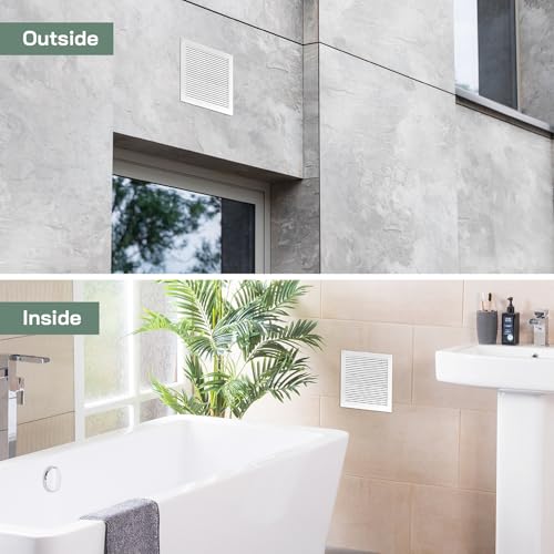 Vent Systems 250x250 mm Weiße Lüftungsabdeckung – flache, quadratische Lüftungsschlitze – Integrierter Insektenschutz – HVAC-Lüftungsöffnungen für Badezimmer, Heimbüro