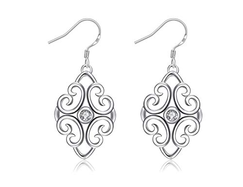 KEETEEN Filigree Sterling Silver Earrings Dangle Drop Celtic Jewelry for Women (fashion)