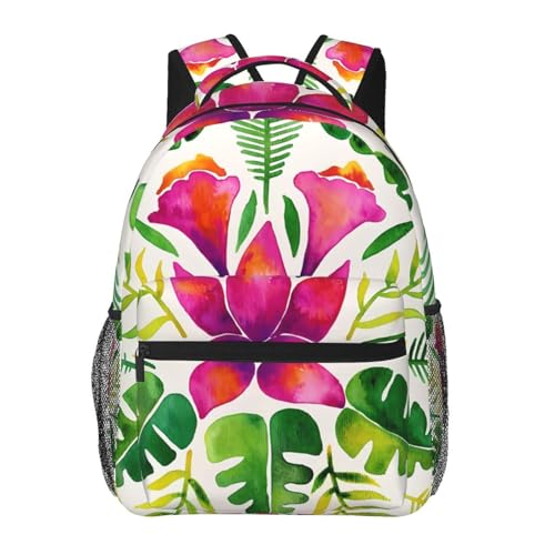 Sac à dos tropical rose et vert pour camping et randonnée grand format