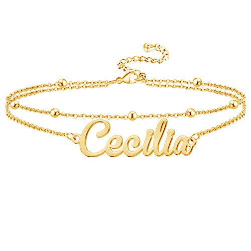 Personalized Anklet Bracelet for Women, Custom Layered Name Bracelets with Adjustable Link Chain Summer Initial Ankle Foot Beach Jewelry Gifts for Girls