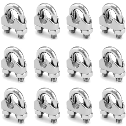 12pcs Abrazaderas de Cable 5 mm DIN741 Alambre de Acero Inoxidable Abrazadera para Cable de Alambre M5 Abrazadera de Cable de Acero Conector para Cable de Alambre Abrazadera