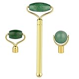 mookaitedecor Jade Roller Green Aventurine 3 in 1 Set Removable Replacement Rollers, Anti-Aging Massager Tool for Face and Neck