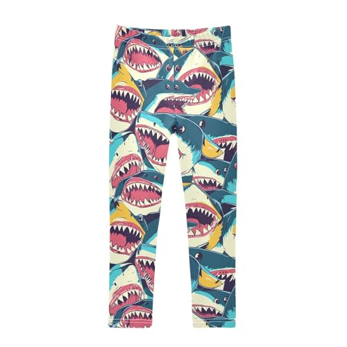 Colorful Sharks Girls' Leggings Toddler Doodles Open Mouth Kids Yoga Pants Dance Active Tights 4T