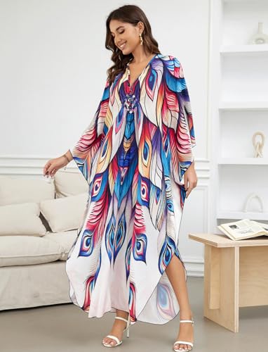 Image of KECVOT Kaftan Dresses for Women Plus Size Batwing Sleeve Caftans Long Bathing Suit Cover Up Maxi Beach Dress Loungewear