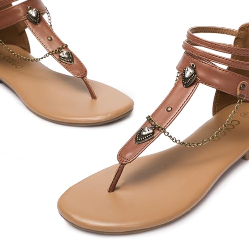 Colgo Thong Flat Sandals with Chain, Ankle Strap Zip Closure Flat Sandals, Women's Casual Sandals for Summer Party (DkBrown/Sdl,10) by Colgo - Used condition - Image 2