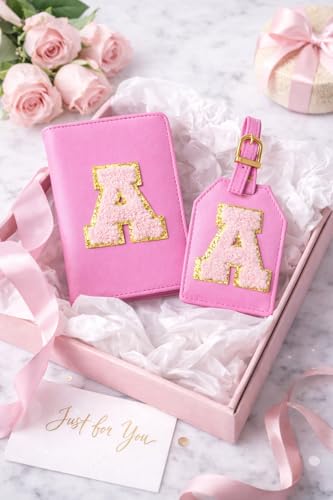 Image of Passport Cover & Bag Tag Combo | Personalized Initial Alphabet Custom A-Z Name Initial | Fits Standard Passports | Travel GiftIdeal Travel Gift for Women, Girls & Couples (Dark Pink)