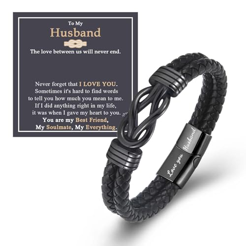 Mens Boys Leather Bracelet Gifts for Son Brother Grandson Nephew Husband Dad Uncle, Love You Infinity Bracelets Jewelry Christmas Valentines Day Birthday Graduation Gifts for Teen Boy Men Him