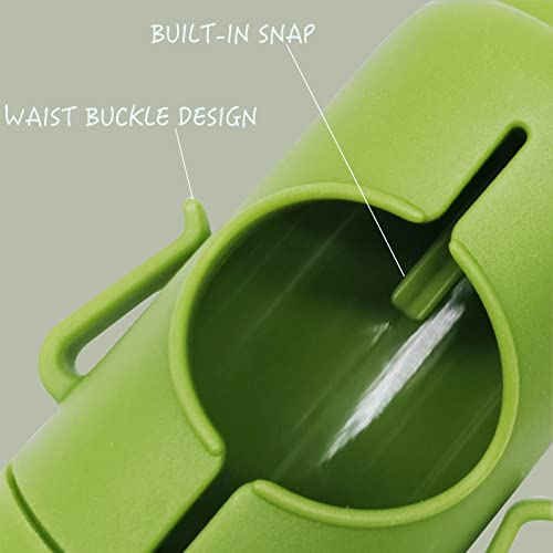 Image of Dog Poop Bag Holder with Leash Clip, Adjustable Strap & 2-Side Hooks for Used Dog Waste Bags (Green)