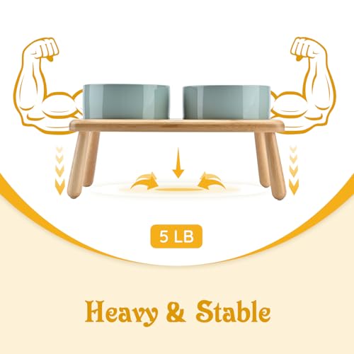 Spunkyjunky Raised Dog Bowls Ceramic Dog Bowls Elevated With Non-Slip Wooden Stand Dog Food Water Bowls For Puppy Small Medium Dogs thumb #5