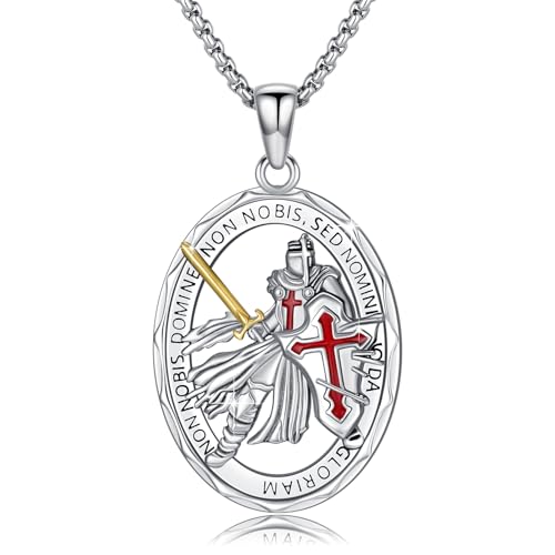 YEESIA Collier templier en argent sterling 925 avec pendentif en forme de croix et bouclier - Bijou rétro religieux - Cadeau pour homme et femme, 28*22,...