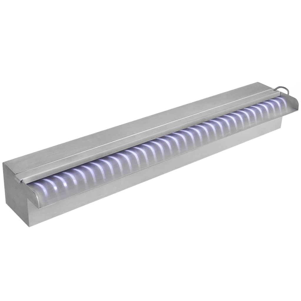 Cascata per piscina, 60 cm, in acciaio inox, con illuminazione a LED, per laghetto da giardino e piscina, luce bianca