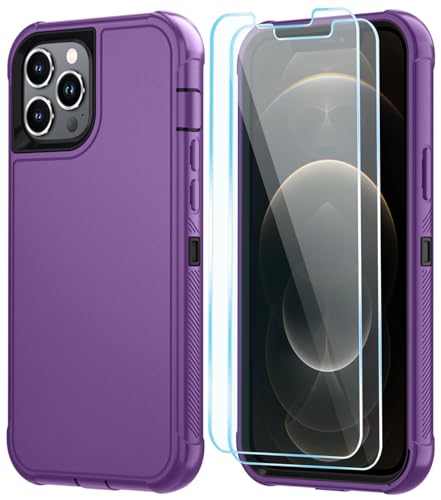 Image of SunStory Compatible with iPhone 12 Pro Max Case with HD Screen Protector, 3-Layer Heavy Duty Full-Body Cover,3 in 1 Hybrid Protective Case for iPhone 12 Pro Max 6.7 inch,Purple