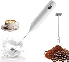 KEDAR Rechargeable Electric Milk Frother, Handheld Coffee Foam Maker, 3 Speed Settings, Stainless Steel Whisk (White)