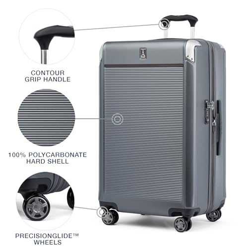 Image of Travelpro Platinum Elite Hardside Expandable Checked Luggage, 8 Wheel Spinner, TSA Lock, Hard Shell Polycarbonate Suitcase, Vintage Grey, Checked Large 28-Inch