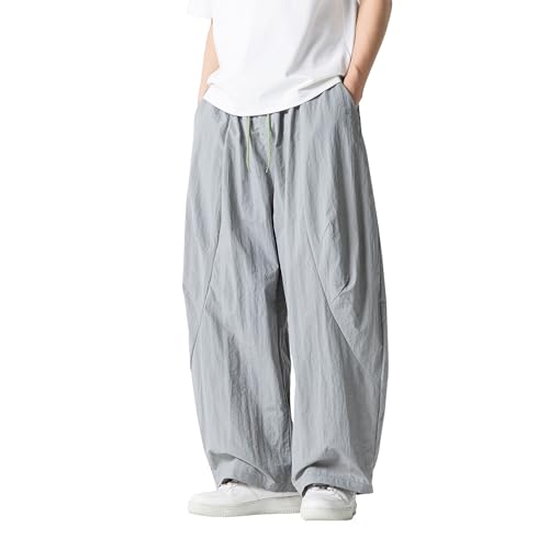 Tripleberly Mens Casual Pants Baggy Summer Beach Pants for Men Elastic Drawstring Waist Wide Straight Leg Harem Yoga Trousers