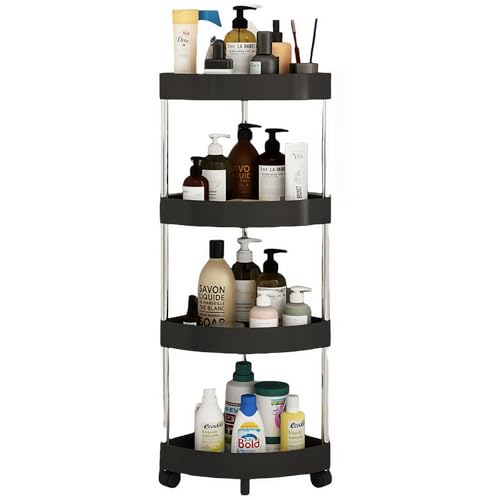Uranus バスルーム 浴室用ラックコーナー ステンレス 3〜5段のシャンプー 水切り サビ防止 浴室 台所バスルーム整理 (4層:36x88x26cm,ブラック)