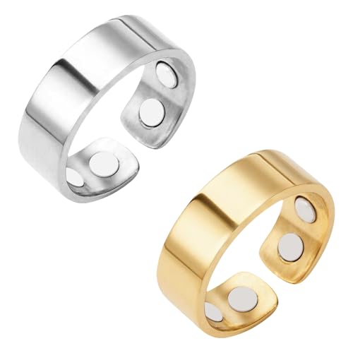 2PCS Magnetic Rings for Women Anti Snoring Ring Auvulis Migraine Rings Titanium Ion Magtherapy Lymphatic Drainage Rings Lymph Nodes Acupuncture Therapy Stainless Steel Ring For Women Men Health Jewelry Gifts
