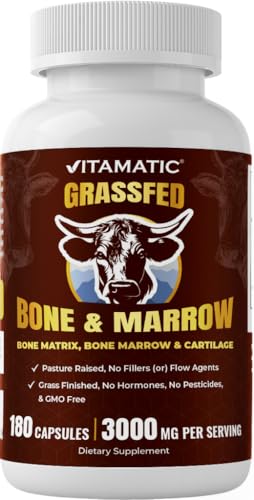 Vitamatic Grass-Fed Beef Bone & Marrow 180 Capsules Freeze-Dried Non-GMO Bovine Liver Supplement Pasture-Raised Glandular-Based Formula