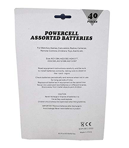 Cotchear 40Pcs Alkaline Cell Batteries Assorted 1.5 Volt Ag1/Lr621 Ag3/Lr41 Ag4/Lr626 Ag5/Lr754 Ag12/Lr43 Ag13/Lr44 Coin Batteries Set 0% Mercury #TOP3