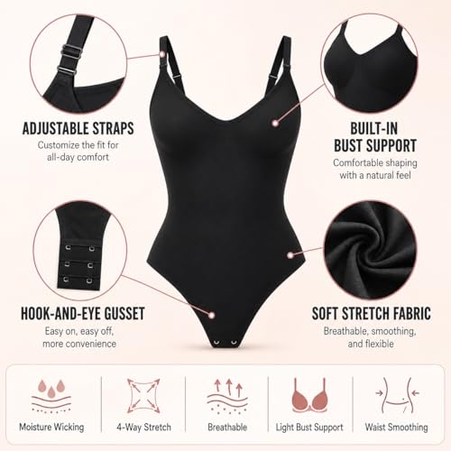 Image of Women's Shapewear Bodysuit - Tummy Control Seamless Waist Sculpting Body Shaper - Thong Body Suit