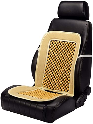 Image of Car Wooden Bead Seat with Beige Velvet Border Seat Cover Acupressure Design Compatible with Hyundai Santro Xing