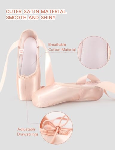 Dayrose Ballet Pointe Shoes, Pink Ballet Pointe Shoes for Girls and Women with Toe Pads2