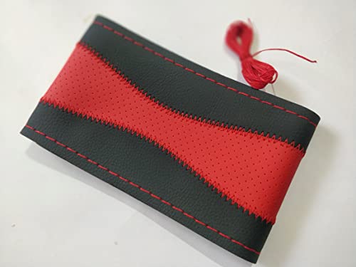 Image of BLACKBIRD Faux Leather | Stitchable Breathable | Stitchable Anti Slip Car Grip Steering Wheel Cover (Black & Red)