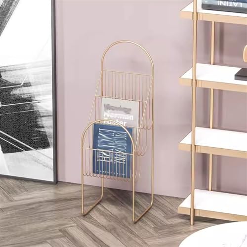Revistero de piso de hierro forjado con estantes verticales de diseño minimalista duradero 8