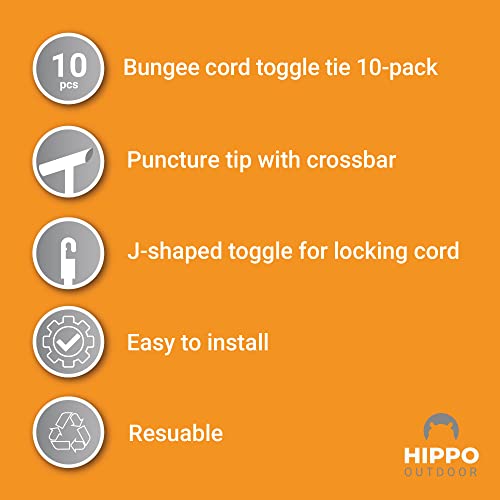 Image of Bungee Cord with Toggle tie - Flex for Tarpaulins Canopies, Flex tie Down, Heavy Duty Elastic, Chock Absorber for tarps, 12 inch, 10-Pack (6620)