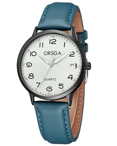 CIVO Analog Armbanduhr Damen Lederarmband: Uhr Damen Großen Ziffern - Blau Damenuhren Geschenk für Frauen