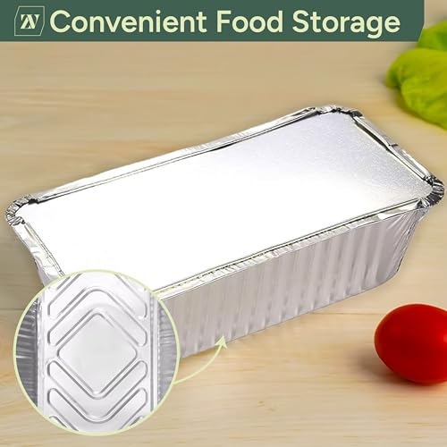 Large Aluminium Pans with Lids 8x4 In - (50 Pack) Disposable Foil Pan Food Containers - Best Tin Pans for Takeaway, Baking, Frozen & Food Storage