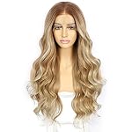 Sapphirewigs Blonde Perücke Lace Front Perücke Highlight Synthetische Wellige Balayage Haare Damen Party Date Täglich Tragen Natürlich aussehende Weihnachten 26inch – Bild 2
