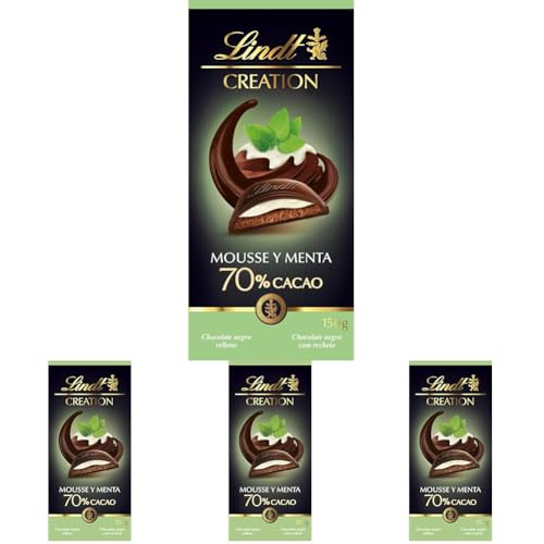 Lindt CREATION Chocolate Negro 70% con Menta 150g – Tableta Rellena de Mousse Refrescante (Paquete de 4)