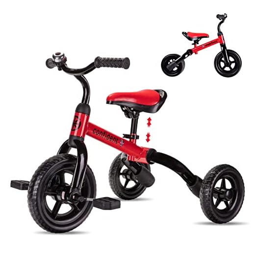 YGJT Triciclo Bebe Bicicleta para Niño 2-4 Años hasta 25Kg, 3 en 1 Triciclos Bebes con Pedales, Correpasillos de Equilibrio Infantil 18-48 Meses, Perfectos Regalos Originales para Cumpleaños, Rojo