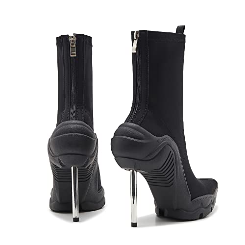 Tsrenlmln Women's Ankle Boots High Heel Boots For Women Stiletto Heel Boots Fashion Pointed Toe Ankle Booties For Women Womens Elastic Fabric 8Cm Heel Pull-On High Heel Booties Black Boots For Women 8 In #TOP1