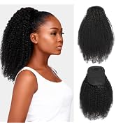 Afro Puff Drawstring Ponytail Human Hair 4C Afro Kinky Curly Ponytail Drawstring Ponytail for Bla...