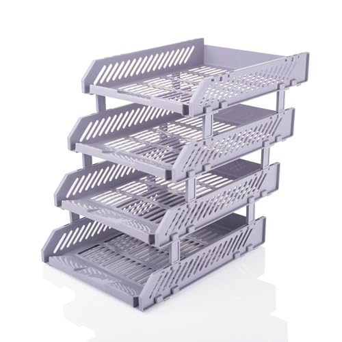 Image of 4 Layer File Rack ABS Plastics For Office Home Plastic Foldable Office Desk Accessories Files Papers Divider Rack Storage Rectangular Tray Stand (4 Tiered Shelf) (Stationary 4xl Grey)