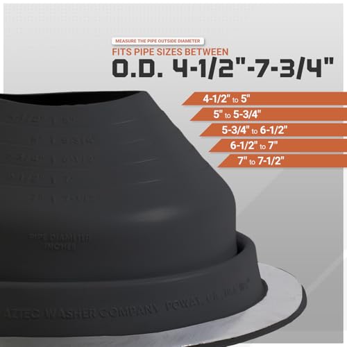Image of Fasteners Plus #5 Round EPDM Metal Roof Pipe Flashing Boot (Fits 4-1 /4 inch - 7-3 /4 inch Pipe OD), Black