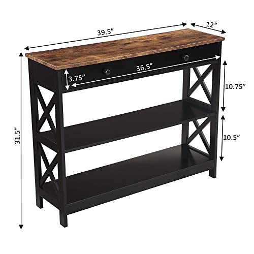 Image of Convenience Concepts Oxford Console Table, Barnwood /Black