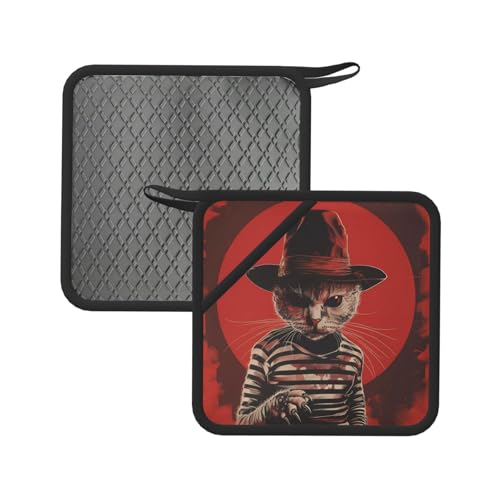 Soportes para ollas para cocina, retrato de gato de terror retro, resistentes al calor, soportes para ollas de silicona, almohadillas calientes para horno, agarraderas para decoración de cocina
