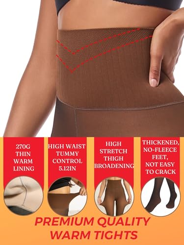 High Waisted Lightweight Fleece Tights,Seamless Control Top Compression Fake Translucent Dark Skin Shaping Insulated Legging3