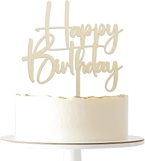 wood Happy Birthday Cake Topper, Happy Birthday Cake Bunting Deco, Baby Gender Reveal Party/Anniversary Party Decoration Supplies (wood)