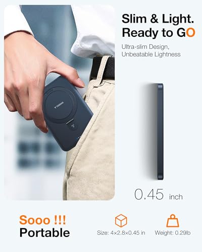 Image of TORRAS EasyGo 0.45 inch Slim Magnetic Portable Charger Power Bank for iPhone, 5000mAh 22.5W Fast Charging Wireless Battery Pack Compatible with Magsafe, iPhone Air,Pro,Pro Max,17,16,15,14,13,12, Deep Blue
